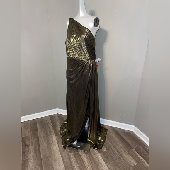MAC DUGGAL METALLIC DRAPED ONE SHOULDER GRECIAN EVENING DRESS - Picture 9 of 15